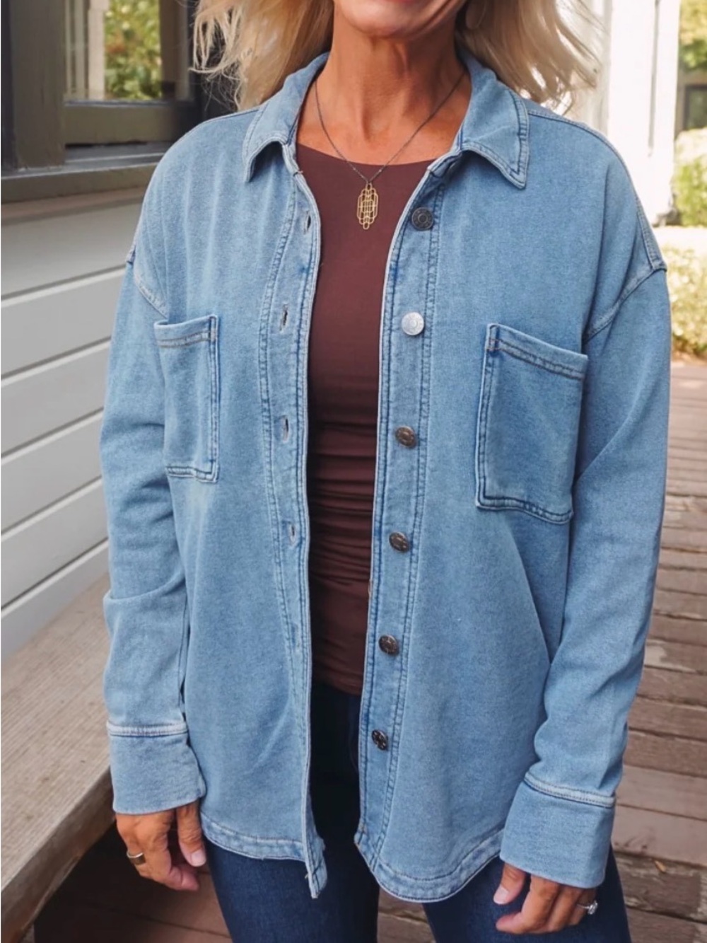 Women’s Light Blue Denim Shacket Jacket - Casual Oversized